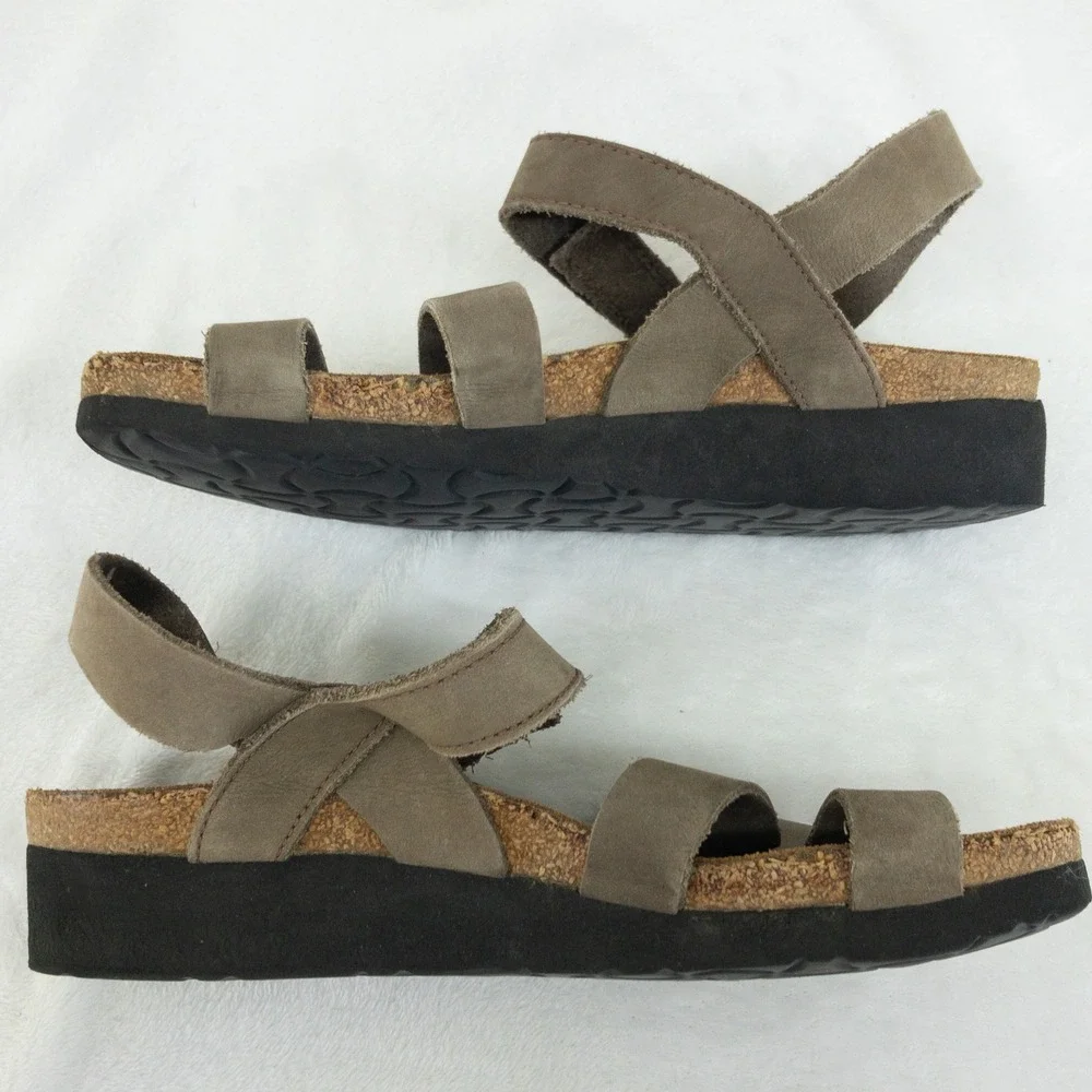 Naot‎ Kayla Sandals Womens US 6 EU 37 Gray Leather Cork Adjustable Straps